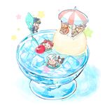  cha_kuro_(limo) cherry chibi cocktail_umbrella drink drinking_straw food fruit ice jean_pierre_polnareff jojo_no_kimyou_na_bouken joseph_joestar kakyouin_noriaki kuujou_joutarou miniboy mohammed_avdol multiple_boys 