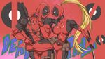  1girl abs blonde_hair bodysuit breasts character_name collarbone deadpool holding holding_sword holding_weapon katana lady_deadpool large_breasts long_hair marvel mask muscle pouch superhero sword very_long_hair weapon yuto_(dialique) 