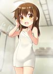  :d alternate_hairstyle bell_(oppore_coppore) brown_eyes brown_hair highres inazuma_(kantai_collection) kantai_collection long_hair looking_at_viewer naked_towel open_mouth smile solo towel 