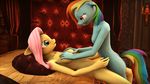  2014 3d anthro anthrofied breasts cgi duo equine female fluttershy_(mlp) friendship_is_magic hair hand_on_breasts horse inside lesbian long_hair mammal multicolored_hair my_little_pony narox22 nipples nude pink_hair pony rainbow_dash_(mlp) rainbow_hair smile source_filmmaker 