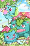  ambiguous_gender arthropod avian bird bulbasaur caterpie caterpillar chatot cloud eating flower food geegeet grass insect ivysaur mushroom nintendo open_mouth outside parrot plant pok&eacute;mon rainbow red_eyes sky teeth venusaur video_games water weedle 