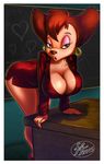 &lt;3 anthro bent_over big_breasts breasts brown_eyes brown_hair canine cleavage clothed clothing desk disney ear_piercing female fernando_faria goof_troop hair hanging_breasts looking_at_viewer mammal milf mother parent peg_pete piercing solo teacher 