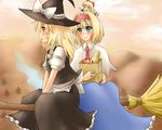  :o alice_margatroid apple apron arms_between_legs bag blonde_hair blue_eyes blush bounami bow braid bread broom broom_riding capelet cloud couple eyebrows eyebrows_visible_through_hair food fruit groceries grocery_bag hair_bow hairband hat hat_bow holding holding_bag kirisame_marisa long_hair long_sleeves multiple_girls multiple_riders open_mouth outdoors river shanghai_doll shopping_bag short_hair short_sleeves side_braid sidesaddle sky smile touhou tree v-shaped_eyebrows waist_apron white_bow witch_hat yellow_eyes yuri 