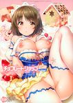  :o breast_suppress breasts brown_eyes brown_hair cake choker cleavage cover cover_page flower food gingerbread_house gloves hair_flower hair_ornament headdress highres idolmaster idolmaster_cinderella_girls kazuchi large_breasts looking_at_viewer melty_sweet_(idolmaster) mimura_kanako navel nipples no_panties open_mouth plump short_hair skirt solo thighhighs thighs 