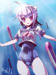  i-58_(kantai_collection) kantai_collection miuku_(marine_sapphire) one-piece_swimsuit pink_hair red_eyes school_swimsuit school_uniform serafuku short_hair swimsuit swimsuit_under_clothes torpedo underwater 