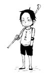  1boy bandage east_blue freckles male_focus monochrome one_piece pole portgas_d_ace shorts solo tank_top younger 