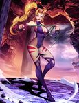  battle_arena_toshinden blonde_hair blue_eyes breasts cleavage earring earrings genzoman jewelry large_breasts long_hair ponytail sofia toushinden whip 