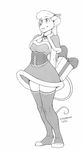  anthro bow breasts bustier cheek_tuft choker cleavage clothed clothing female gift hair katie_(t-kay) legwear long_hair mammal monochrome mouse plain_background rodent shawl smile solo standing stockings t-kay three-quarter_view white_background 