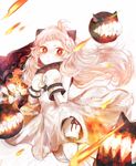  ahoge dress floating_fortress_(kantai_collection) horns kantai_collection long_hair looking_at_viewer mittens northern_ocean_hime orange_eyes shinkaisei-kan simple_background sobako_(kmsm1222) traditional_media white_background white_dress white_hair white_skin wind 
