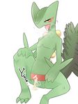  2015 3_toes barefoot blush butt censored claws clitoris cum cum_in_pussy cum_inside female feral half-closed_eyes japanese_text looking_at_viewer nintendo nude open_mouth panting plain_background pok&eacute;mon presenting pussy reptile scalie sceptile sitting sweat text toe_claws toes tongue tongue_out video_games white_background あぁち 