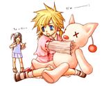  1girl blonde_hair candy cloud_strife couple final_fantasy final_fantasy_vii food hetero lollipop long_hair lowres stuffed_animal stuffed_toy tifa_lockhart younger 