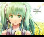  bad_id bad_pixiv_id flower green_eyes green_hair hatsune_miku headset letterboxed long_hair nauribon petals smile solo spring_onion twintails vocaloid 