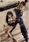  cloud_strife cloud_tifa final_fantasy final_fantasy_vii from_behind huge_sword lowres sword tifa_lockhart tifa_lockheart 