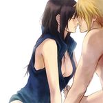  1boy 1girl black_panties cloud_strife cloud_tifa eyes_closed final_fantasy final_fantasy_vii incipient_kiss lowres no_pants nude panties tifa_lockhart tifa_lockheart underwear undressing unzipping 