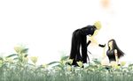  cloud_strife cloud_tifa field final_fantasy final_fantasy_vii flower hand_holding simple_background sitting standing tifa_lockhart tifa_lockheart 