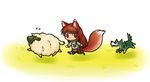  animal animal_ears brown_hair chasing chibi dog holo horipoo_ashu long_hair red_eyes running sheep solo spice_and_wolf tail wolf wolf_ears wolf_tail 