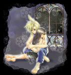  cloud_strife cloud_tifa couple final_fantasy final_fantasy_vii hug sitting snowflakes star tifa_lockhart tifa_lockheart window 