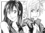  cloud_strife cloud_tifa couple final_fantasy final_fantasy_vii hand_holding lowres monochrome tifa_lockhart tifa_lockheart 