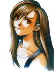  brown_eyes close-up final_fantasy final_fantasy_vii lowres nomura_tetsuya official_art suspenders tifa tifa_lockhart tifa_lockheart 