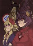  alternate_hairstyle beehive_hairdo blonde_hair elbow_gloves eyes flower gap gloves glowing glowing_eyes hair_flower hair_ornament long_hair mirror multiple_girls purple_eyes purple_hair pyonta rafflesia_(flower) red_eyes road_sign rope shouten_pegasus_mix_mori sign smirk touhou tsurusaki_yuu yakumo_yukari yasaka_kanako 