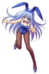  animal_ears blue_eyes blue_hair bunny_ears bunnysuit fishnet_pantyhose fishnets long_hair lyrical_nanoha mahou_shoujo_lyrical_nanoha_strikers masakichi_(crossroad) pantyhose pointing reinforce_zwei solo 