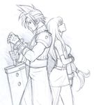  buster_sword cloud_strife cloud_tifa couple final_fantasy final_fantasy_vii lowres monochrome sword tifa_lockhart tifa_lockheart weapon 