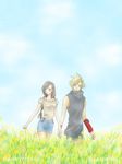  alternate_costume cloud_strife cloud_tifa field final_fantasy final_fantasy_vii flower grass hand_holding lowres sky tifa_lockhart tifa_lockheart 