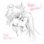  cheek_kiss cloud_strife cloud_tifa eyes_closed final_fantasy final_fantasy_vii greyscale happy_valentine heart kiss monochrome text tifa_lockhart tifa_lockheart translation_request 