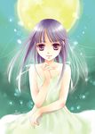  blue_hair dress furude_rika hibiki_reine higurashi_no_naku_koro_ni lips long_hair moon night purple_eyes purple_hair sleeveless smirk solo sundress 