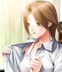  bad_id bad_pixiv_id copyright_request green_eyes hands open_mouth rezi shirt short_hair solo tank_top undressing white_shirt 