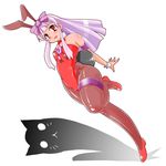  3.1-tan amano_taiki animal_ears bad_id bad_pixiv_id breasts brown_eyes bunny_ears bunny_girl bunnysuit cleavage dos_cat os-tan pantyhose purple_hair shoes small_breasts solo wide_hips 