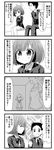  2girls 4koma ahoge armband bangs blazer bob_cut bow clenched_hand closed_eyes collared_shirt comic flashback flying_sweatdrops greyscale jacket kasukabe_haru minami_(colorful_palette) miniskirt monochrome multiple_girls necktie pleated_skirt shirt skirt sparkle sparkling_eyes tokyo_7th_sisters translation_request 