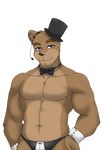  animatronic bear blue_eyes bow_tie clothed clothing five_nights_at_freddy&#039;s freddy_(fnaf) half-dressed hat machine male mammal mechanical nukde robot skimpy solo top_hat topless 