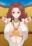  bare_shoulders black_eyes breasts brown_hair chestnut_mouth hairband heterochromia hilda_(lord_of_vermilion_iii) large_breasts long_hair looking_at_viewer lord_of_vermilion lord_of_vermilion_iii red_eyes solo souren 