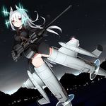  bird_tail flying gun head_wings heidimarie_w_schnaufer hirschgeweih_antennas kinakomoti long_hair military military_uniform panties red_eyes silver_hair solo sparkle star_(sky) strike_witches striker_unit tail underwear uniform weapon white_panties world_witches_series 