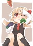  ;t blonde_hair broccoli carrot dress eggplant food hair_ribbon nami_(cassette) red_eyes ribbon rumia shirt short_hair touhou vegetable 