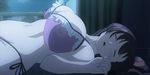  1girl amaya_haruko animated animated_gif bikini blush bra breasts eyes_closed female heavy_breathing huge_breasts long_hair maken-ki! night nipples open_mouth purple_hair see-through sleeping swimsuit underwear 