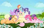  2013 anthro anthrofied anus applejack_(mlp) biting_lip blonde_hair blue_eyes blue_fur blush breasts cloud cowboy_hat cutie_mark equine female flower fluttershy_(mlp) friendship_is_magic fur green_eyes grin group hair hat horn horse leg_grab long_hair lying mammal multicolored_hair my_little_pony nature on_side orange_fur outside pegasus pink_fur pink_hair pinkie_pie_(mlp) plant pony purple_eyes purple_fur purple_hair pussy rainbow_dash_(mlp) rainbow_hair rarity_(mlp) swissleos twilight_sparkle_(mlp) unicorn white_fur winged_unicorn wings yellow_fur 