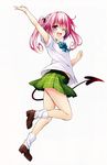  ;d absurdres arm_up fang highres long_hair nana_asta_deviluke official_art one_eye_closed open_mouth pink_eyes pink_hair school_uniform smile solo tail to_love-ru to_love-ru_darkness twintails waving yabuki_kentarou 