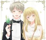  1girl aldnoah.zero asseylum_vers_allusia blonde_hair closed_eyes couple cup dress drinking_glass gown long_hair open_mouth short_hair silver_hair slaine_troyard tuxedo wine_glass yuino_(yuina0310) 