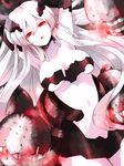  anchorage_hime arms_up bad_id bad_pixiv_id breasts cleavage collarbone groin hair_ornament hidaka_ryou kantai_collection large_breasts long_hair open_mouth red_eyes shinkaisei-kan solo underboob very_long_hair white_hair white_skin 