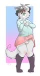  2015 anthro backsash balls black_nose blush canine clothed clothing crossdressing dog ear_piercing erection fur girly hair legwear looking_at_viewer male mammal one_eye_closed penis piercing plain_background shy skirt socks solo tenting wide_hips 