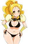  bad_id bad_pixiv_id bikini black_bikini blonde_hair breasts cleavage cure_honey hands_on_hips happinesscharge_precure! highres large_breasts long_hair looking_at_viewer magical_girl navel oomori_yuuko ponytail precure side-tie_bikini simple_background sketch smile solo swimsuit takeashiro thigh_gap white_background yellow_eyes 
