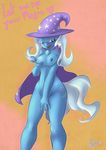  2015 anthro anthrofied areola atane18 blue_hair breasts cape cutie_mark cutie_mrk english_text equine female friendship_is_magic gem hair hat horn mammal my_little_pony nipples nude purple_eyes solo text trixie_(mlp) two_tone_hair unicorn wizard_hat 