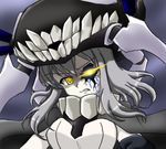  angry blood blood_on_face commentary_request cracked_skin glowing glowing_eye grey_hair headgear injury kantai_collection milen_anessar pale_skin shinkaisei-kan solo spoilers wo-class_aircraft_carrier yellow_eyes 