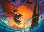  2010 claws cloud deathwing dragon feral fire illustration male michael_whelan rock scalie sea sky smoke video_games warcraft water wave wings world_of_warcraft 