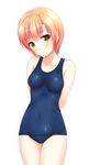  eyebrows_visible_through_hair green_eyes highres ki_(kk-sk-ray) one-piece_swimsuit orange_hair original school_swimsuit short_hair smile solo standing swimsuit 