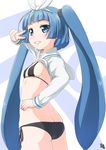  ayama_yuiya bikini black_bikini blue_eyes blue_hair long_hair mascot nipa-ko shirt_lift signature swimsuit twintails ultimate_nipper 