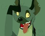  2017 absurd_res ed_(lion_king) feral fur green_background green_fur hi_res hyaenid male mammal open_mouth salute simple_background spots spotted_fur spotted_hyena theeccentriccritic tongue tongue_out yellow_sclera 