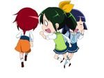  :d animated animated_gif aoki_reika blue_hair blue_neckwear closed_eyes green_hair hair_ornament hairclip hino_akane_(smile_precure!) kill_me_baby lowres midorikawa_nao multiple_girls nanairogaoka_middle_school_uniform necktie o_o open_mouth parody ponytail precure red_hair running school_uniform smile smile_precure! 